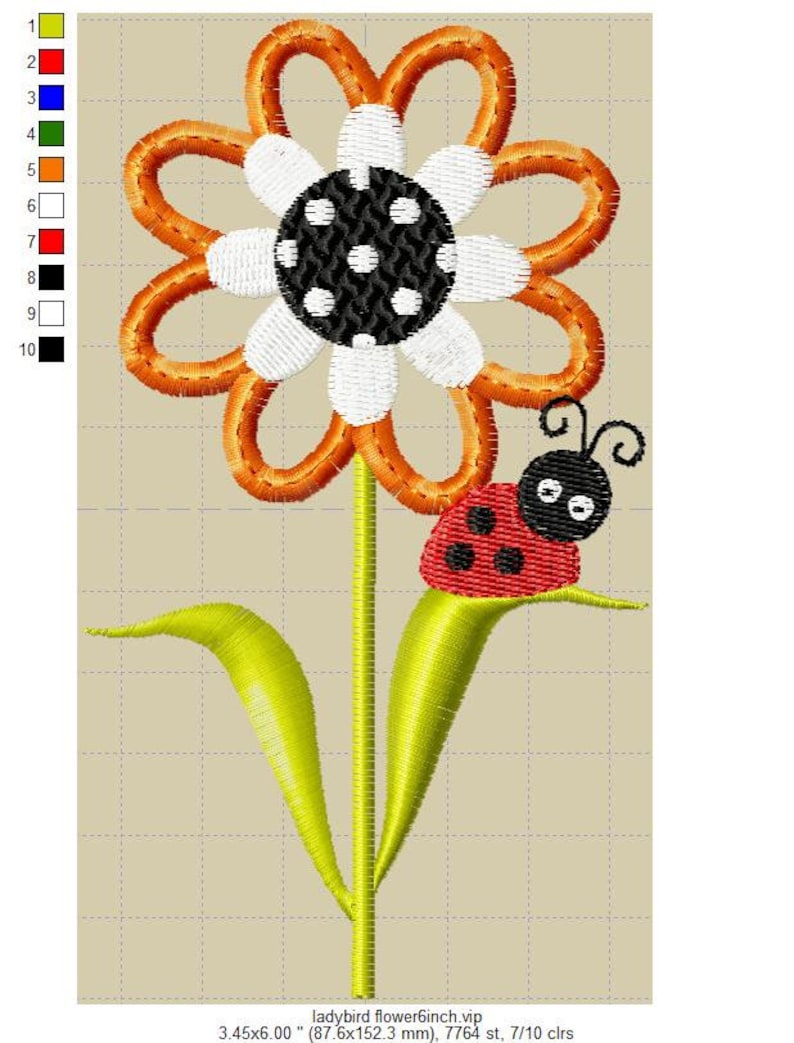 Applique Embroidery Machine Design Daisy Flower Ladybird image 3
