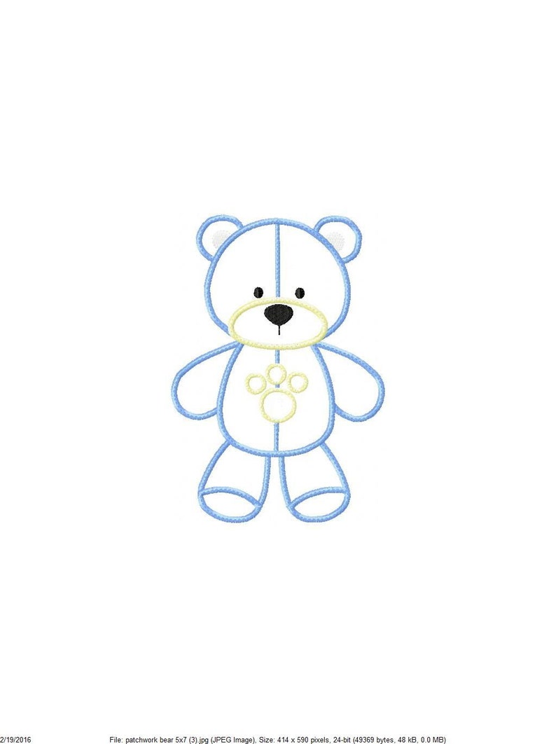 Baby Applique Machine Embroidery Design Patchwork Bear image 2