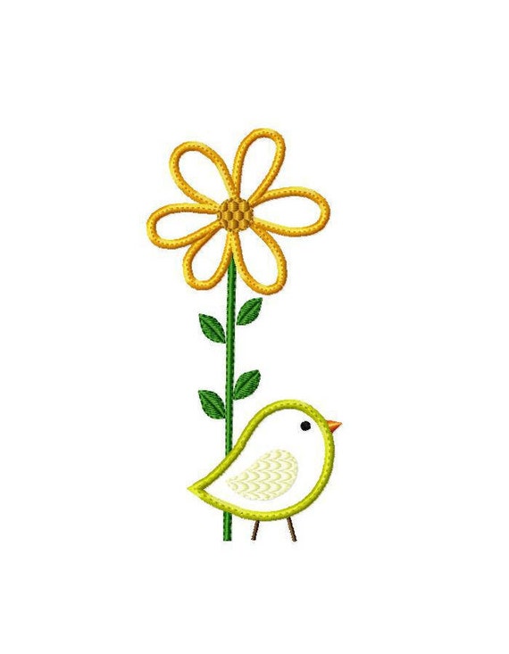 Embroidery Design: Flower applique with bird 2 Sizes