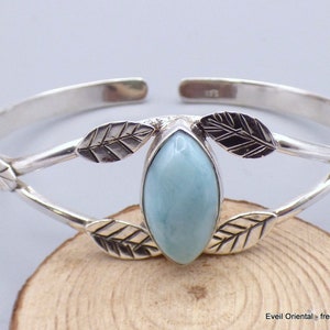 925 zilveren LARIMAR armband met bladmotief, AW28.1