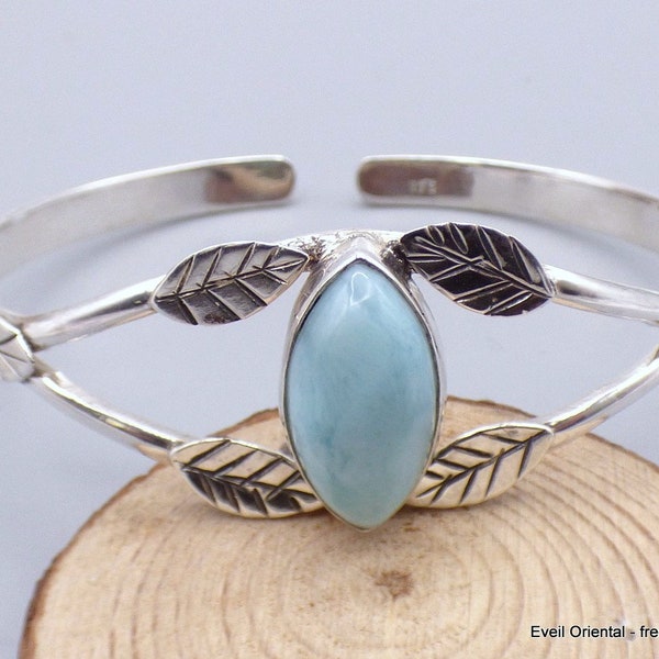 BRACELET JONC LARIMAR motif feuilles argent 925, AW28.1