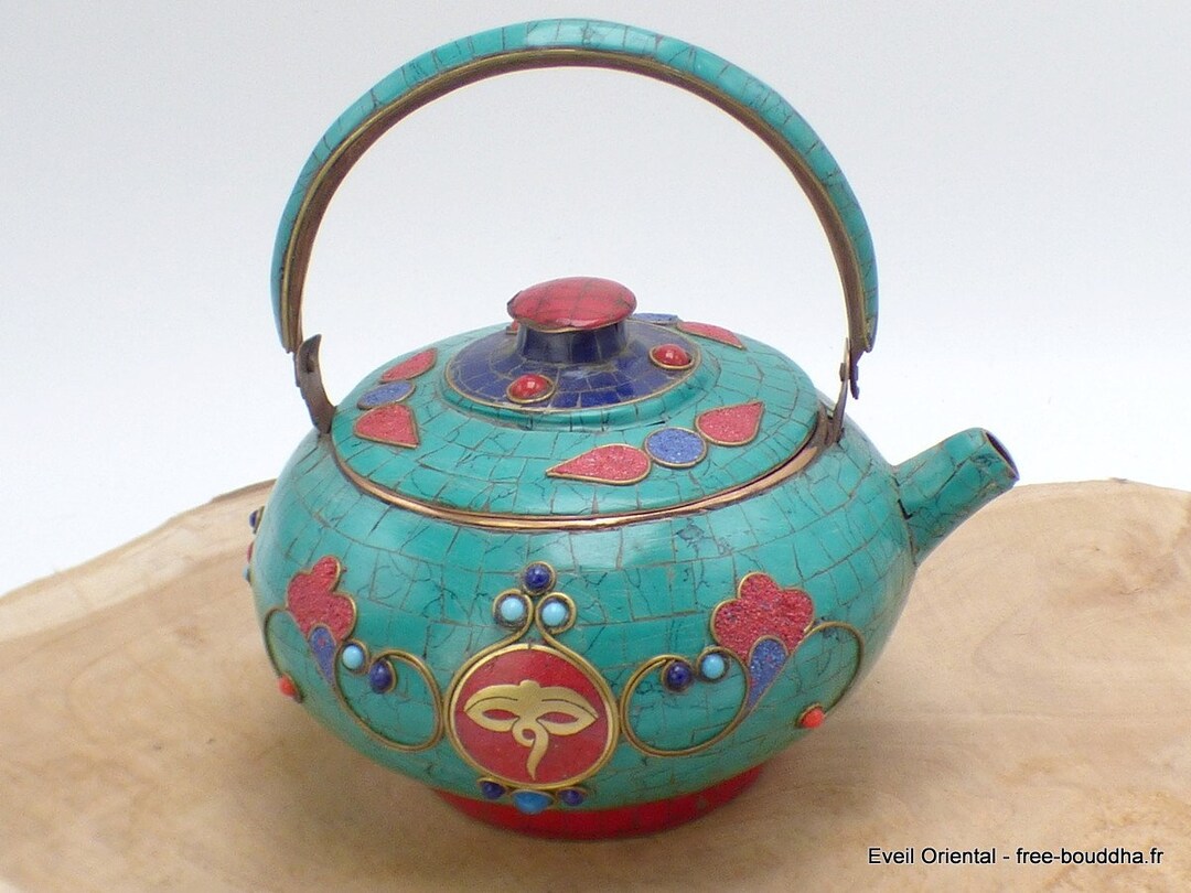 TIBETAN TEAPOT SET With Natural Copper Stones Made in Nepal Etsy