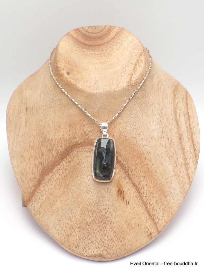 LARVIKITE jewel black MOONSTONE oval pendant silver 925, YM12.2 image 7