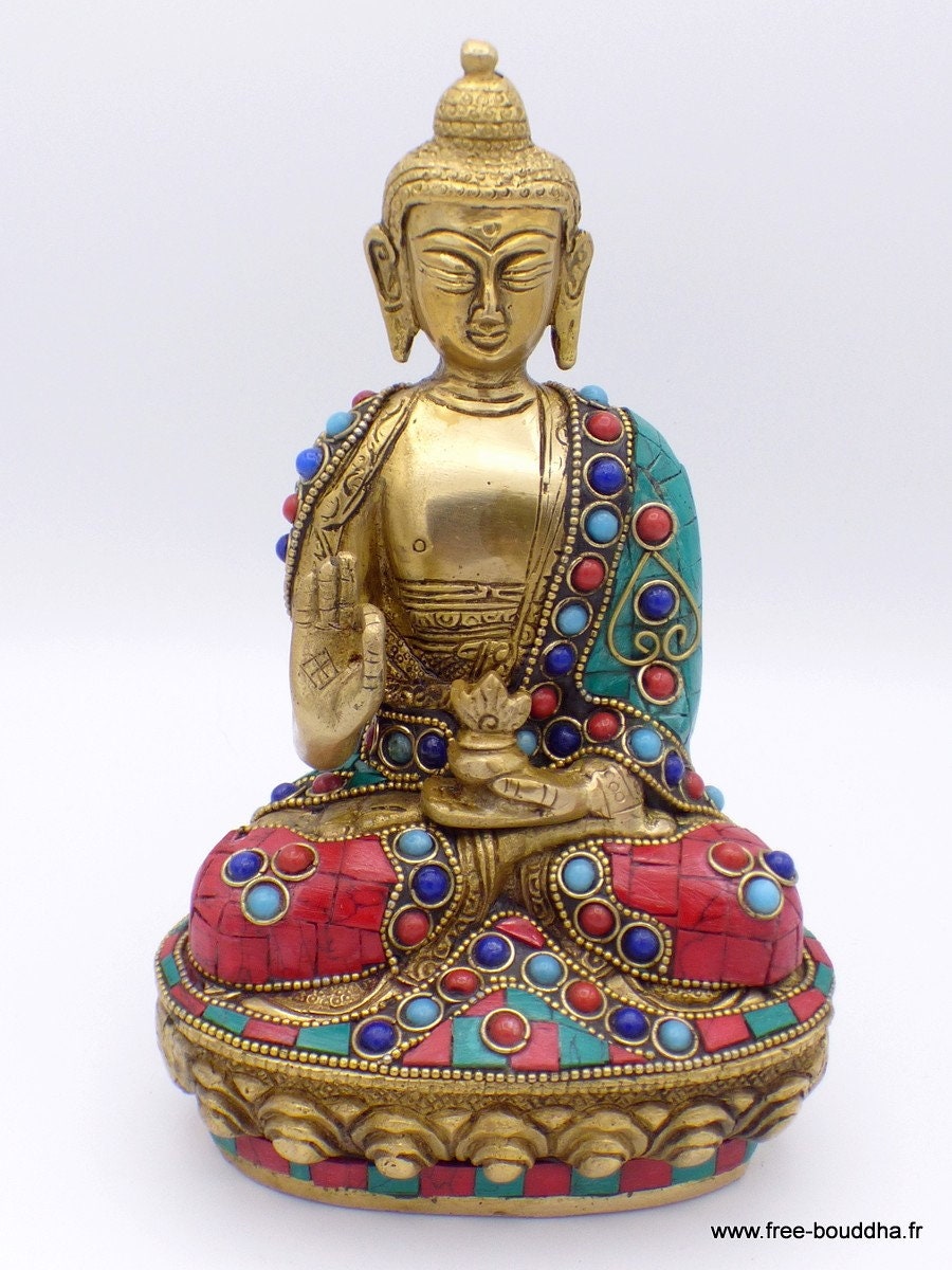 Exceptionnelle Statue de Bouddha en Laiton et Pierres Naturelles, Stabud20