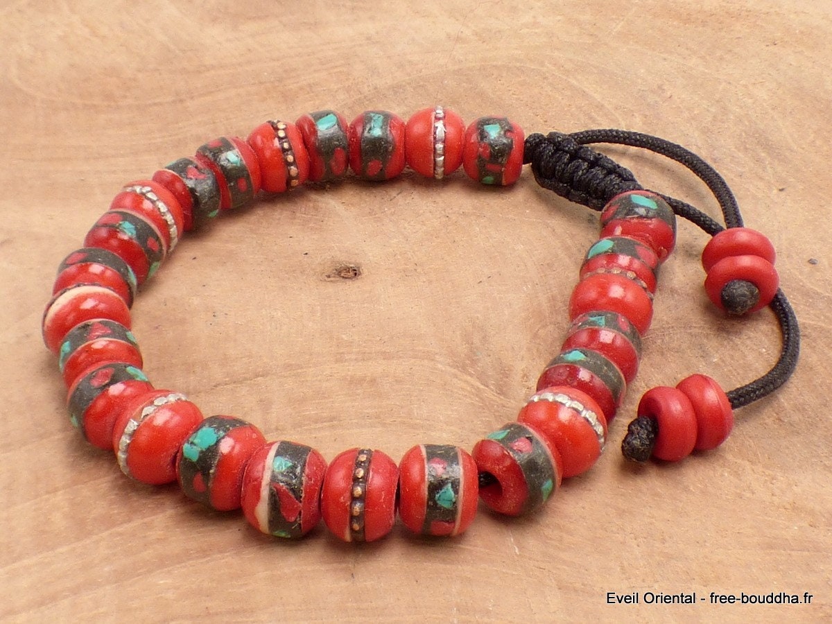 Bracelet Tibetain Porte Bonheur Os de Yak Meditation Bijou Tibetain Bouddhiste Ethnique Ref Bb23