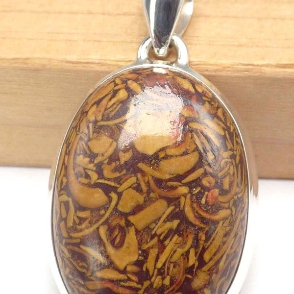 JASPER JASPER PENDANT JEWEL coquina marium jasper semi-oval 925 silver, CWA103