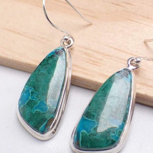 MALACHITE ON CHRYSOCOLLA asymmetrical earrings 925 silver, malachite chrysocolla jewelry 925 silver, AW94.3