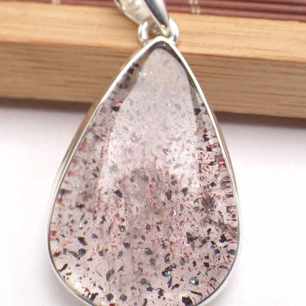 LUCKY QUARTZ PENDENTIF pierre naturelle forme goutte argent 925, YM21