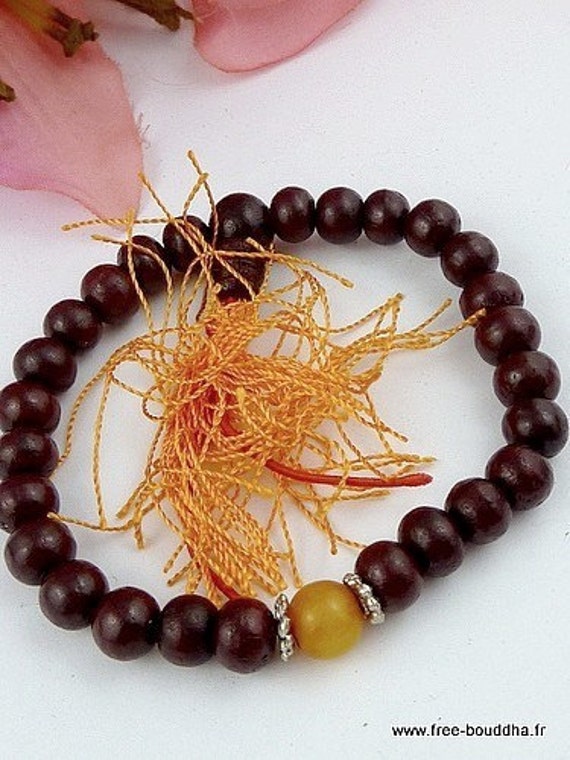 Bijoux Tibetains Mala Bois de Rose Ambre Prières Bm1