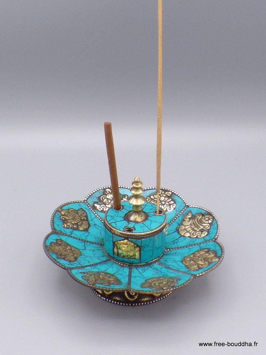 Tibet Lotus Räucherstäbchenhalter Set – Rotbronze, 2-teilig Mit Kürbis-Halter | Für Räucherstäbchen & Kegel, Heimdekoration