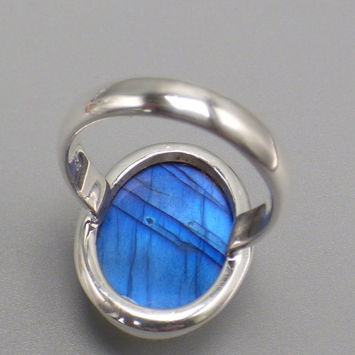 LABRADORITE RING BLUE oval shape quality Aaa silver 925 on sale size 59, XV87.10