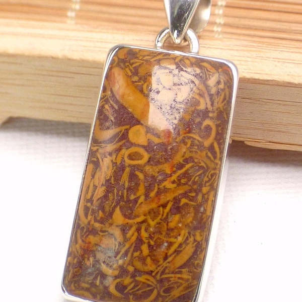 JEWELERY JASPER PENDANT coquina jaspe marium rectangular silver 925, YM65.1