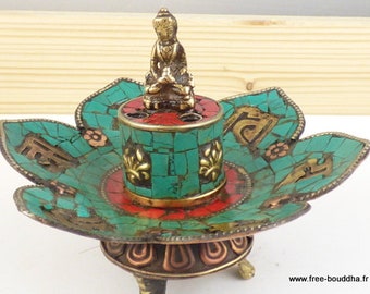 BUDDHIST INCENSE BURNER in turquoise, tibet meditation scent interior perfume REF3034