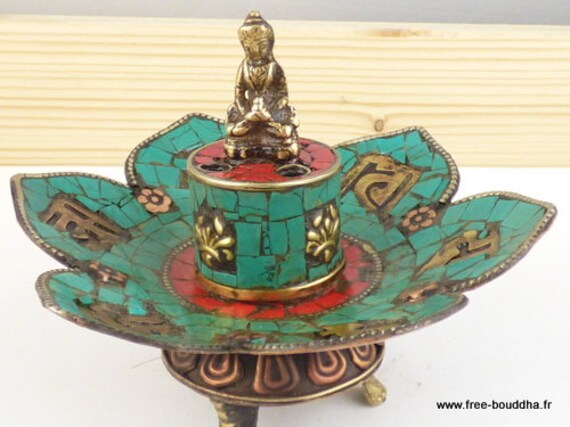 Bruleur Encens Bouddhiste en Turquoise, Tibet Senteur Meditation Parfum Interieur Ref3034