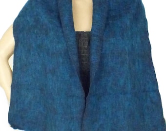 SCARF for men and women YACK WOOL duck blue made in Nepal, ECHA15