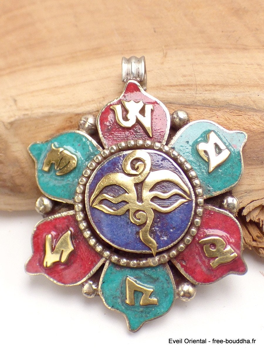 Pendentif Tibétain Bouddhiste Yeux de Bouddha, Bijou Tibetain, Fc4