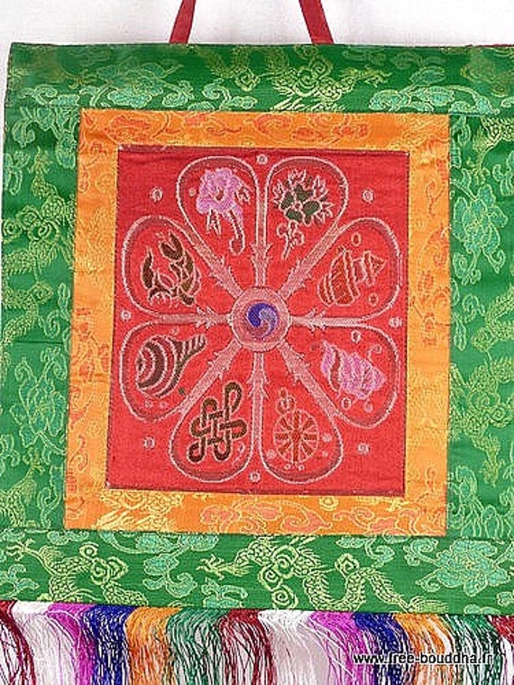 Tenture Tibetaine Bouddhiste 8 Signes Auspicieux Tangka Bouddhisme Méditation Décoration Tibetaine R