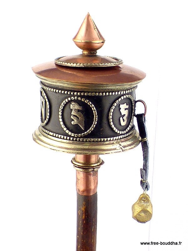 Moulin de Prieres Bouddhiste 25 cm Patine A L'ancienne, Moulin Prières Tibétain, Mapz12