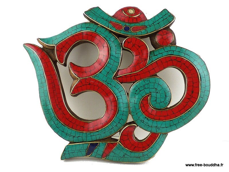 Om Tibétain Bouddhiste Décoration Murale Bois et Pierres Naturelles, Omani2