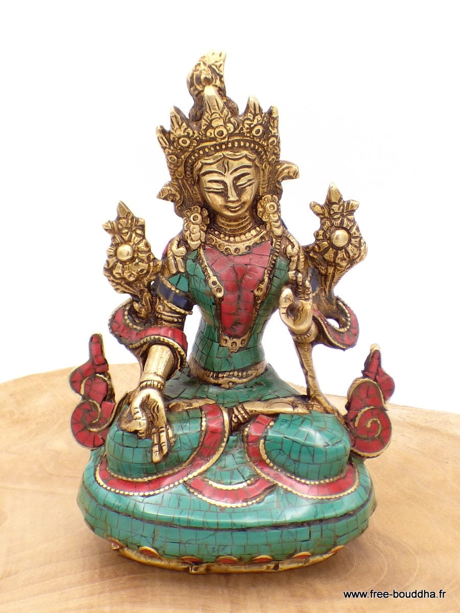 statue Bouddhiste Tara Blanche en Cuivre et Aluminium 15 cm Taracu
