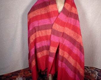 MUY GRANDE CHAL DE LANA DE YAK 240 X 120 cm Rojo fucsia, cuadros, manta, lana de yak, TGCN12