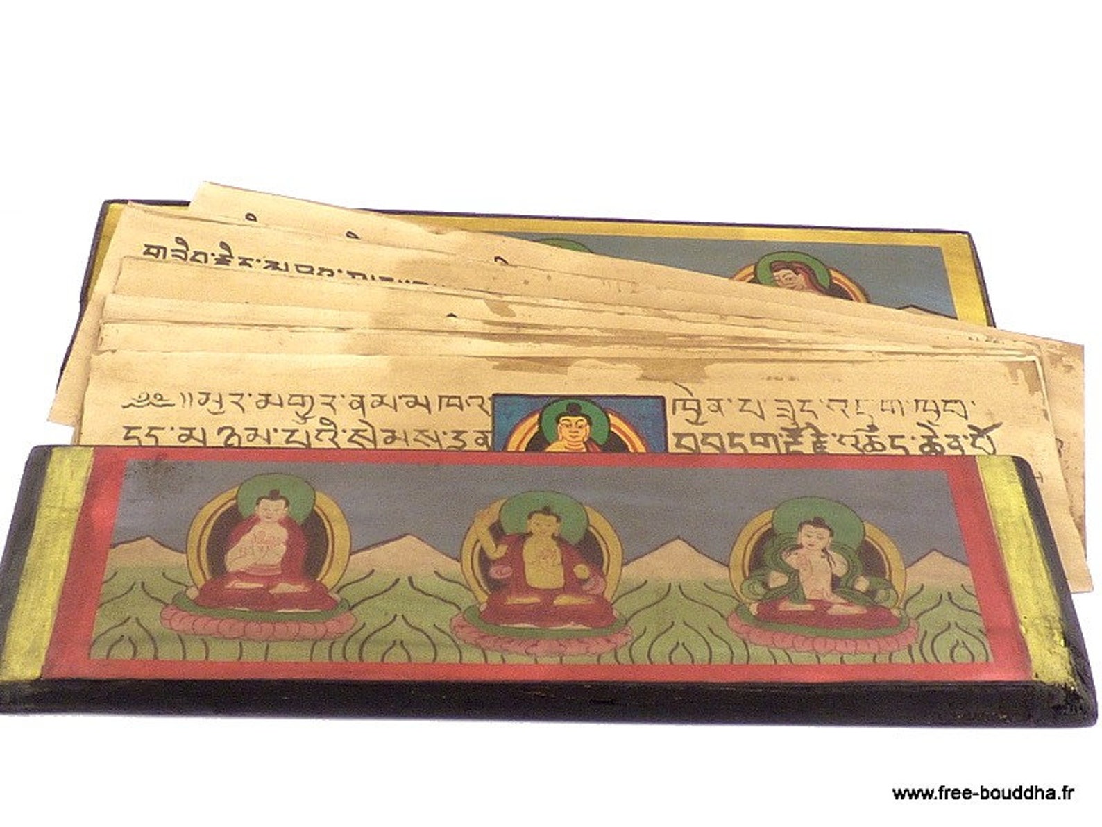 Buddhist prayer book 3 Buddha 24 cm handpainted wood 3794.2 Etsy