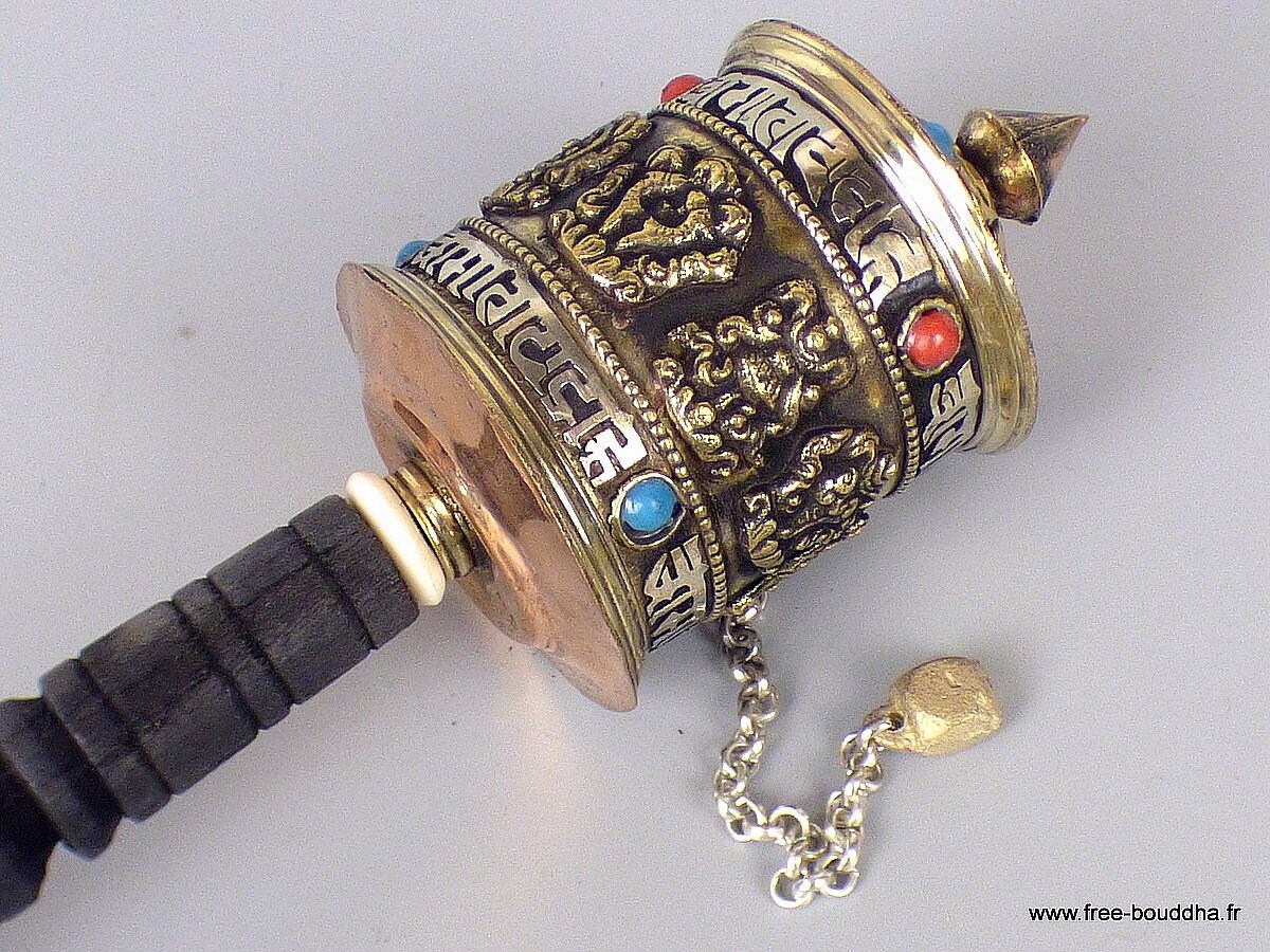 Moulin à Prieres Bouddhiste Main 24 cm 8 Signes Auspicieux, Moul3