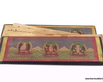 Buddhist prayer book 3 Buddha 24 cm in hand-painted wood, 3794.2