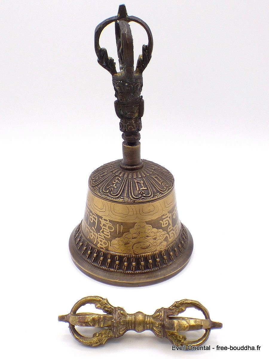 Cloche Dorje Tibetain 22 cm en Bronze Cuivre, Ceremonie Temple Rituel Dovaj23