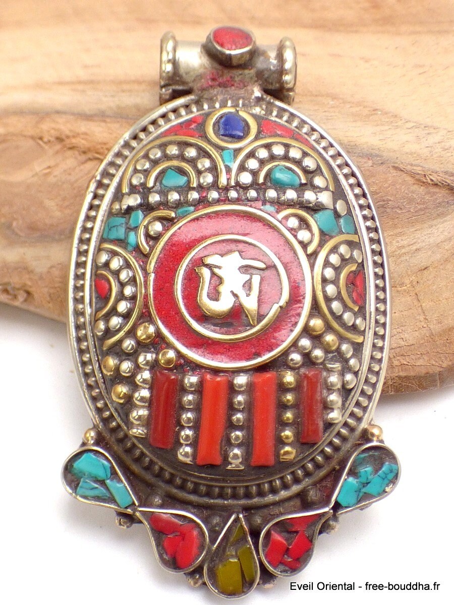 Grand Pendentif Tibetain Bouddhiste Om, Fc10.2