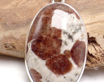 SPESSARTINE GARNET PENDANT on 925 silver oval limestone, LAM15