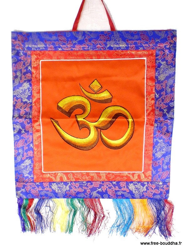 Tenture Tibetaine Om Orange Tangka Bouddhisme Méditation Décoration Tibetaine Ref Tenoh5