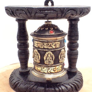 Tibetan wall-mounted prayer wheel Buddha on black background 14.5 cm, PGAM10