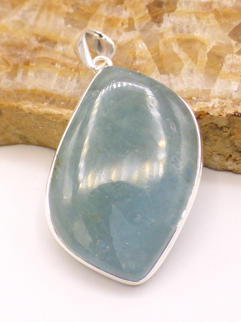 Large Pendant shops Authentic Aquamarine Cabochon Teardrop Silver 925, PU61.1