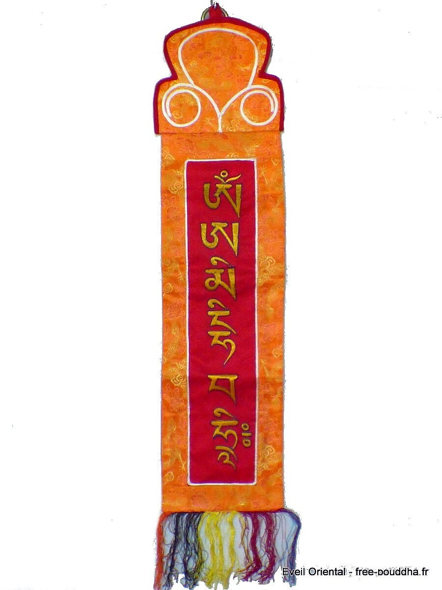 Tenture Tibétaine Bouddhiste Rouge Lettres Jaunes Manjushri, Man11.2