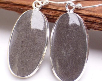 925 silver oval black obsidian earrings, ym57.2