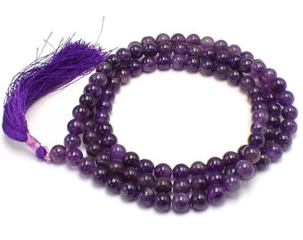 Tibetan MALA 108 AA quality Amethyst BEADS, 8 mm, Buddhist mala necklace prayers rosary prostration MADP8