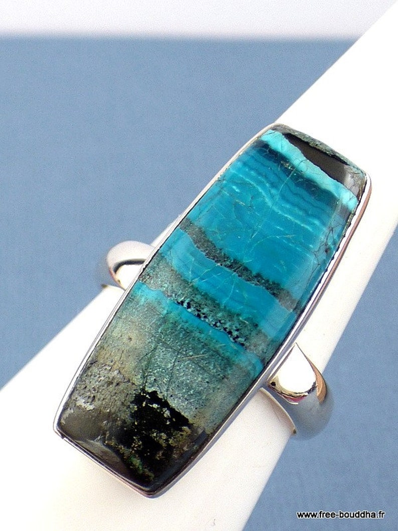Andes opal TUV62.1 Blue Opal Ring of PEROU cabochon T 60