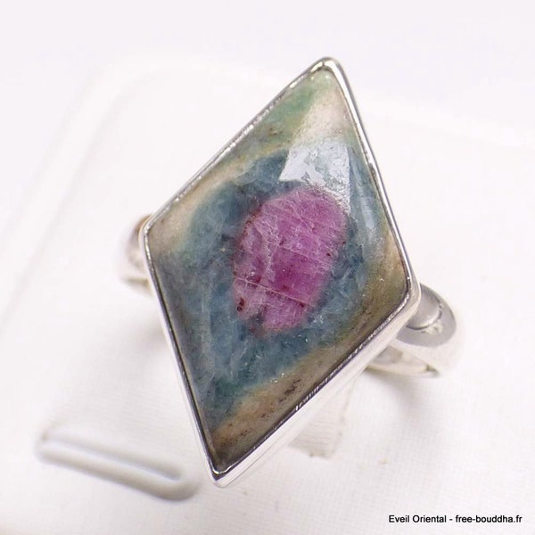 BAGUE RUBIS sur FUCHSITE Ovale argent 925 taille 61, YM2.7