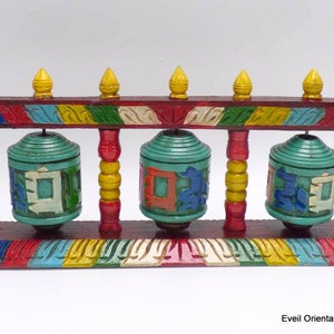 Buddhist PRAYER MILL x 3 in hand-carved and painted wood, 3MAP