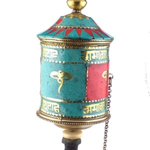 Tibetan prayer wheel set with natural stones 30 cm, Buddhist prayer wheel, Buddhist ritual, om mani pedme houm, ref 12