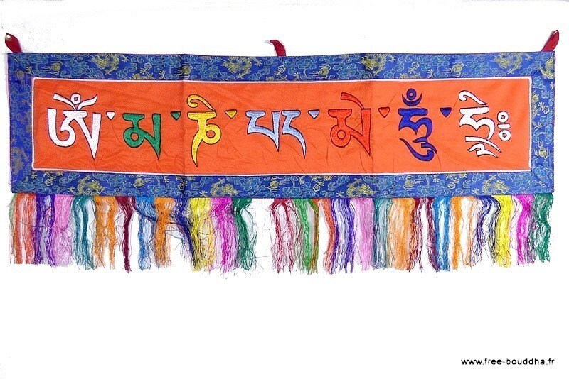 Tenture Murale Portière Bouddhiste Mantra Orange, Omph4