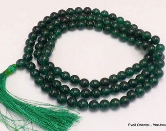 Buddhist MALA 108 BEADS 8 mm green jade, Tibetan mala necklace prayers rosary prostration MADP17