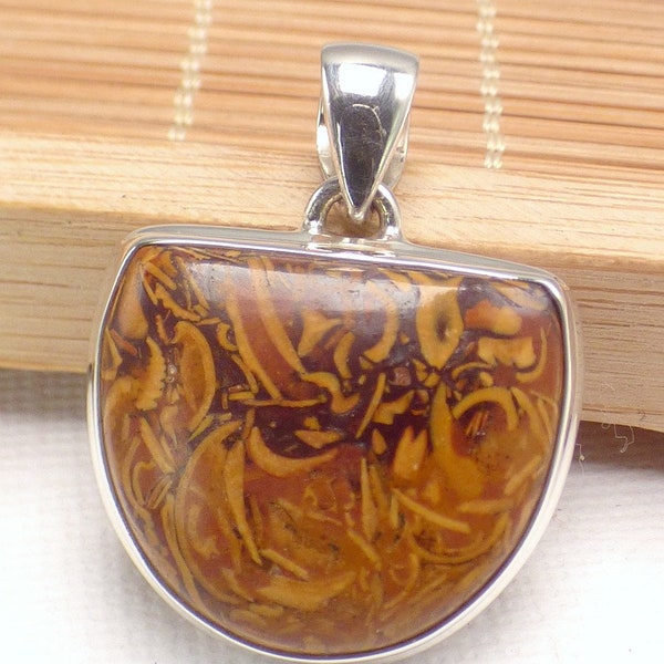 JASPER PENDANT JEWEL coquina marium jasper semi-oval silver 925, YM65.2