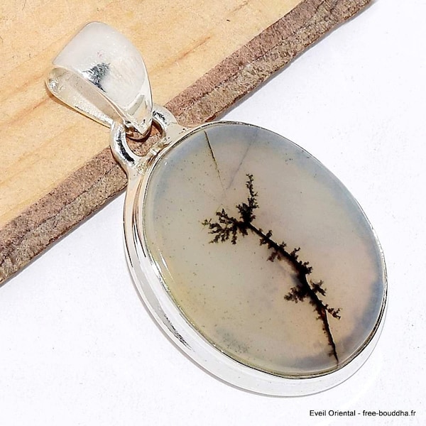 AGATE SCENIQUE DENDRITIQUE Ovale noire blanche argent 925, pendentif agate dendritique, pendentif pierre naturelle, CWA85