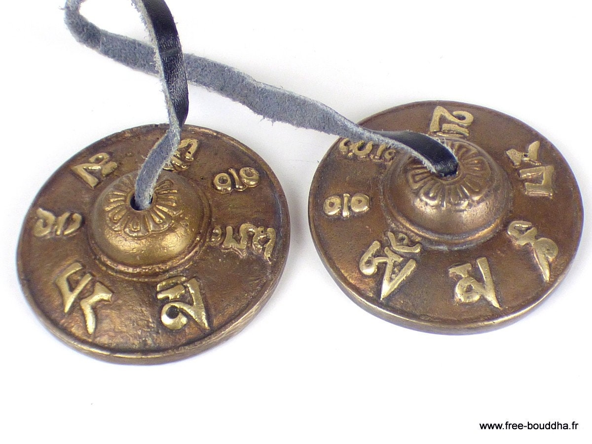 Tingshas Tibetaines en Bronze 6, 5 cm, Tinghas Bouddhiste Ceremonie Temple Rituel Tibetain Ttb1