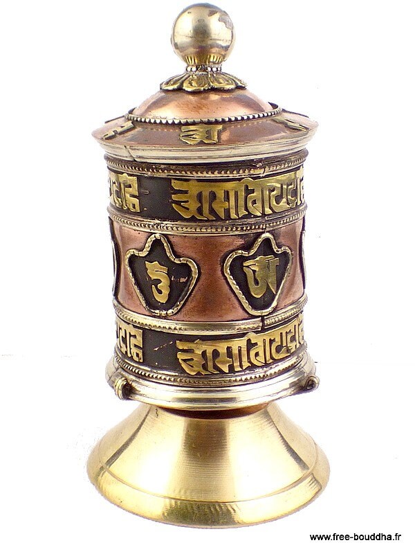 Moulin à Prières Tibétain Fait Main Petites Fenêtres Cuivre et Laiton, Mapt9