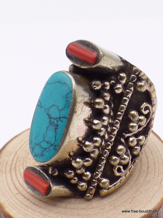 Grosse bague tibetaine traditionnelle metal pierres fantaisie GBT1 Etsy France