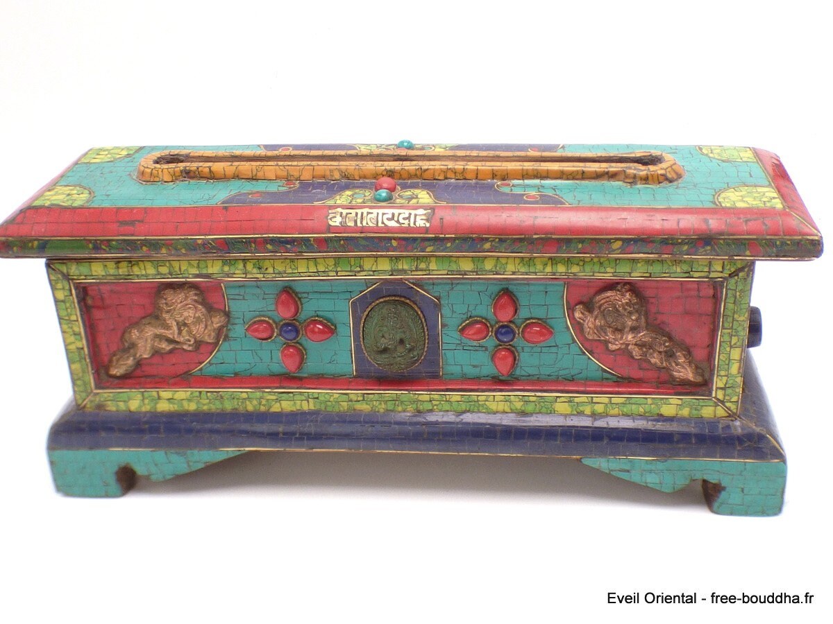 Bruleur d'encens Tibetain Bouddhiste Serti de Pierres Naturelles, Made in Nepal, Bepn5