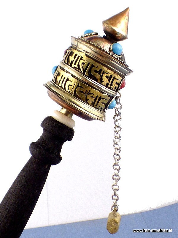 Petite Moulin à Prières Tibétain Main 19 cm, A Tibétain, 67.4